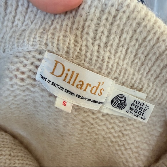 Dillard's Vintage Ivory Pure Wool Cable Knitted Medium Length Cardigan Sweater S - Picture 3 of 7